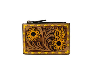 Radiant Sunflowers Hand-Tooled Credit Card Holder- Myra Bag