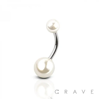 Pearl Coat Acrylic Ball 316L Surgical Steel Belly Naval Ring
