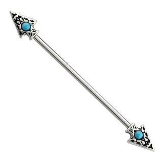 316L Surgical Steel Turquoise Stone Tribal Spear Industrial