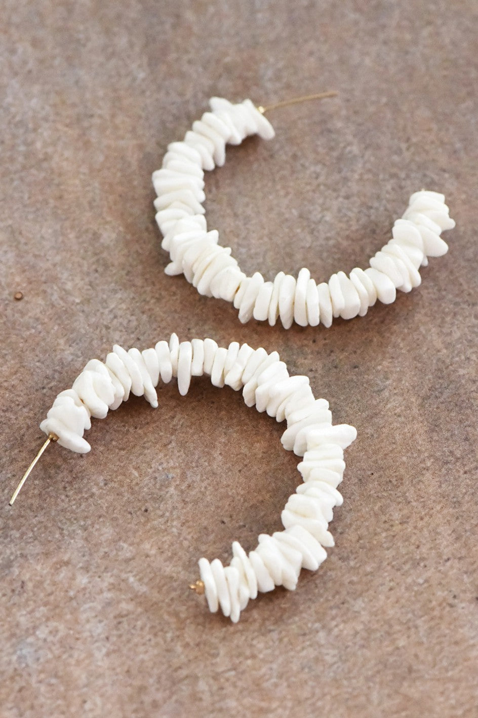 White Shell Beaded Hoop Earrings