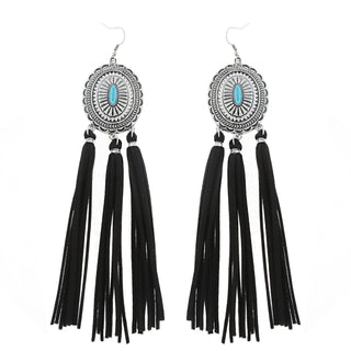 Western Turquoise Fringe Concho Earring