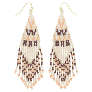 Tan Native Beaded Fringe Earrings