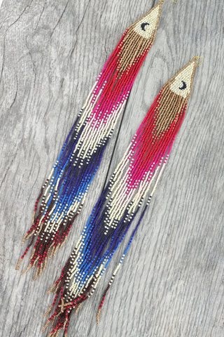 Moon Drop Native Beaded Fringe Earrings