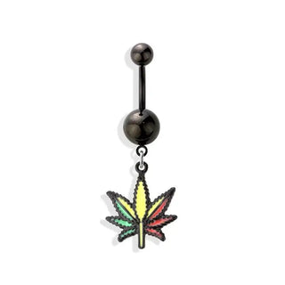 Rasta Marijuana Dangle 316L Surgical Steel Navel Ring