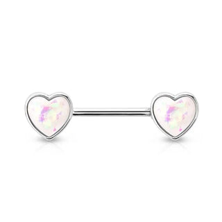 Opal Heart Ends 316L Surgical Steel Nipple Bar