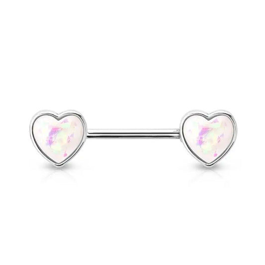 Opal Heart Ends 316L Surgical Steel Nipple Bar