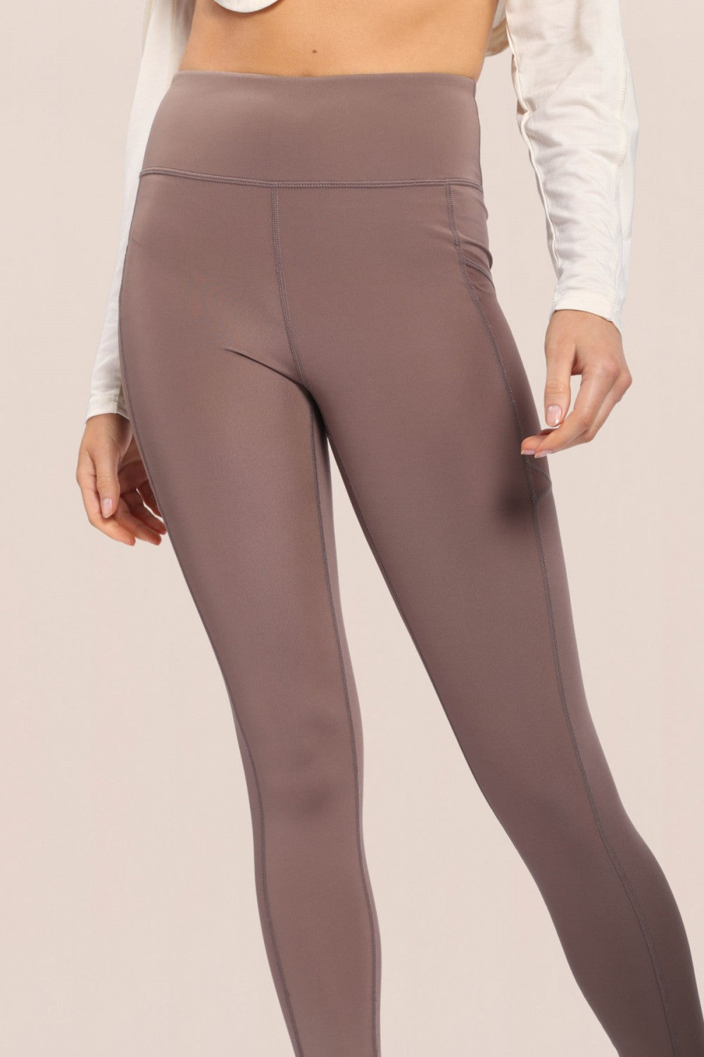 Chocolate Highwaisted Foil Leggings With Side Pockets - The Pretty