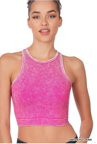 Washed Ribbed Seamless Cropped Tank Top