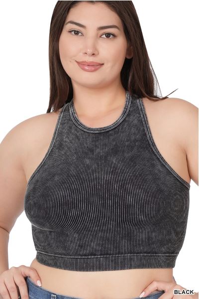 Washed Ribbed Seamless Cropped Tank Top Curvy