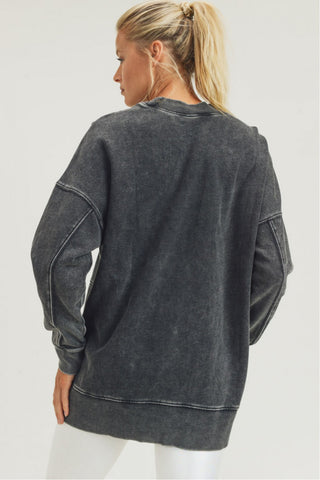 Mineral-Washed Fleece Longline Pullover