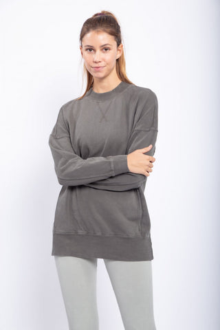 Mineral-Washed Fleece Longline Pullover