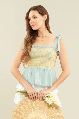 SUMMER CONTRAST STITCH TOP