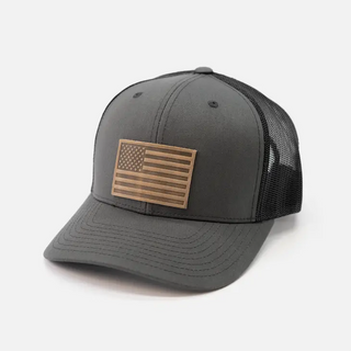 American Flag Leather Patch Snapback Hat