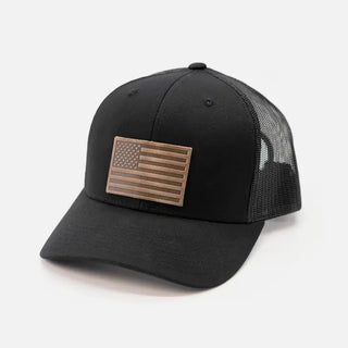 American Flag Leather Patch Snapback Hat