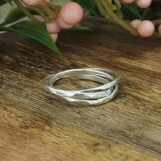 Textured Triple Silver Linked Band Ring