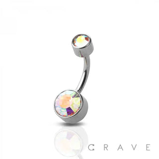 Threadless 316L Ss Push In Belly Ring With Roundcz Bezel Set