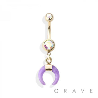 Synthetic Amethyst Horn Shape 316L Ss Belly Navel Ring