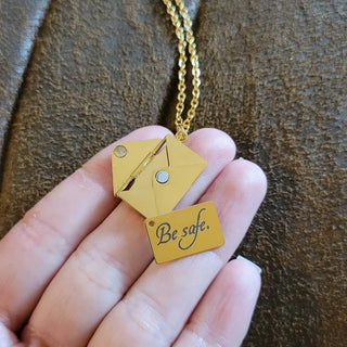 Twilight Inspired "Be Safe" Locket Necklace in Edward's HandwritingSilver and Gold